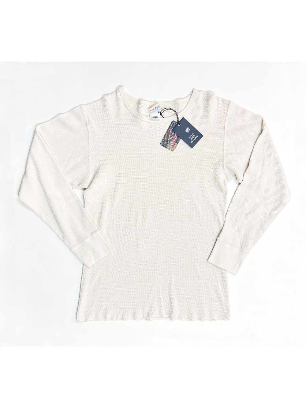 NWT GOODWEAR USA Men's Large Cream Textured Knit Long Sleeve Crew Neck T-Shirt